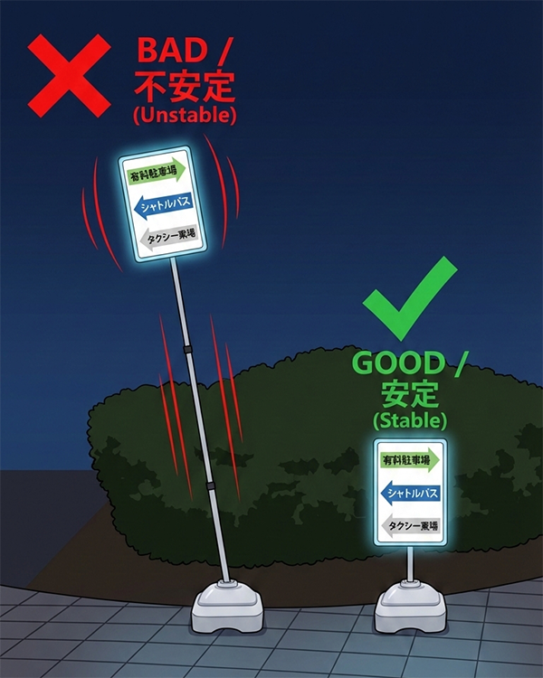 高い(長い)と不安定になります